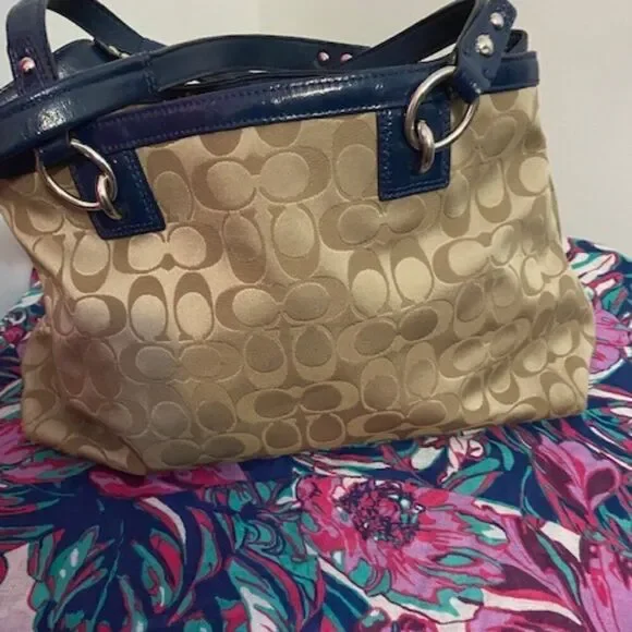 Coach F19043 Khaki/Navy Penelope Signature Satchel - Picture 2 of 13